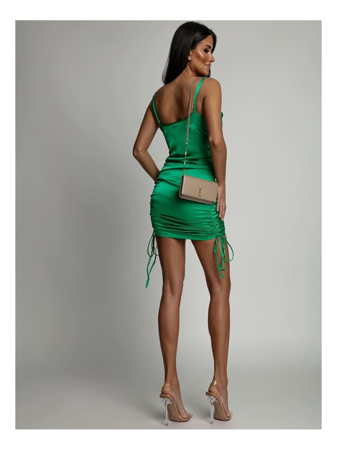 Fitted dress with ruffles, green FG643 - Online store - Boutique